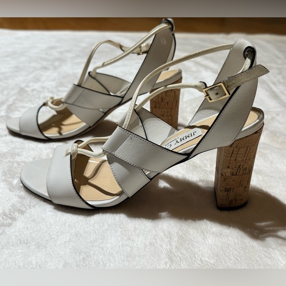 Jimmy Choo Sz 7.5 (37.5) white Sandals w/ Chunky Cork Heel - Excellent Condition - Picture 5 of 16